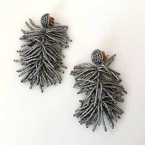 Beaded Pom Pom Fringe Chandelier Handmade Earrings